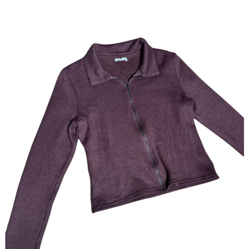 Reformation women’s dark brown rib zip up knit crop up sweater cardigan L - Picture 3 of 9